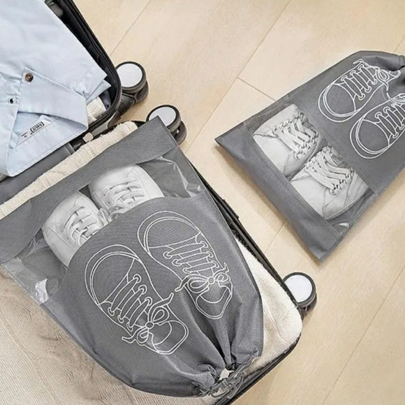 NEW 5-Pc Gray Shoe Travel Storage Bags - Picture 1 of 4
